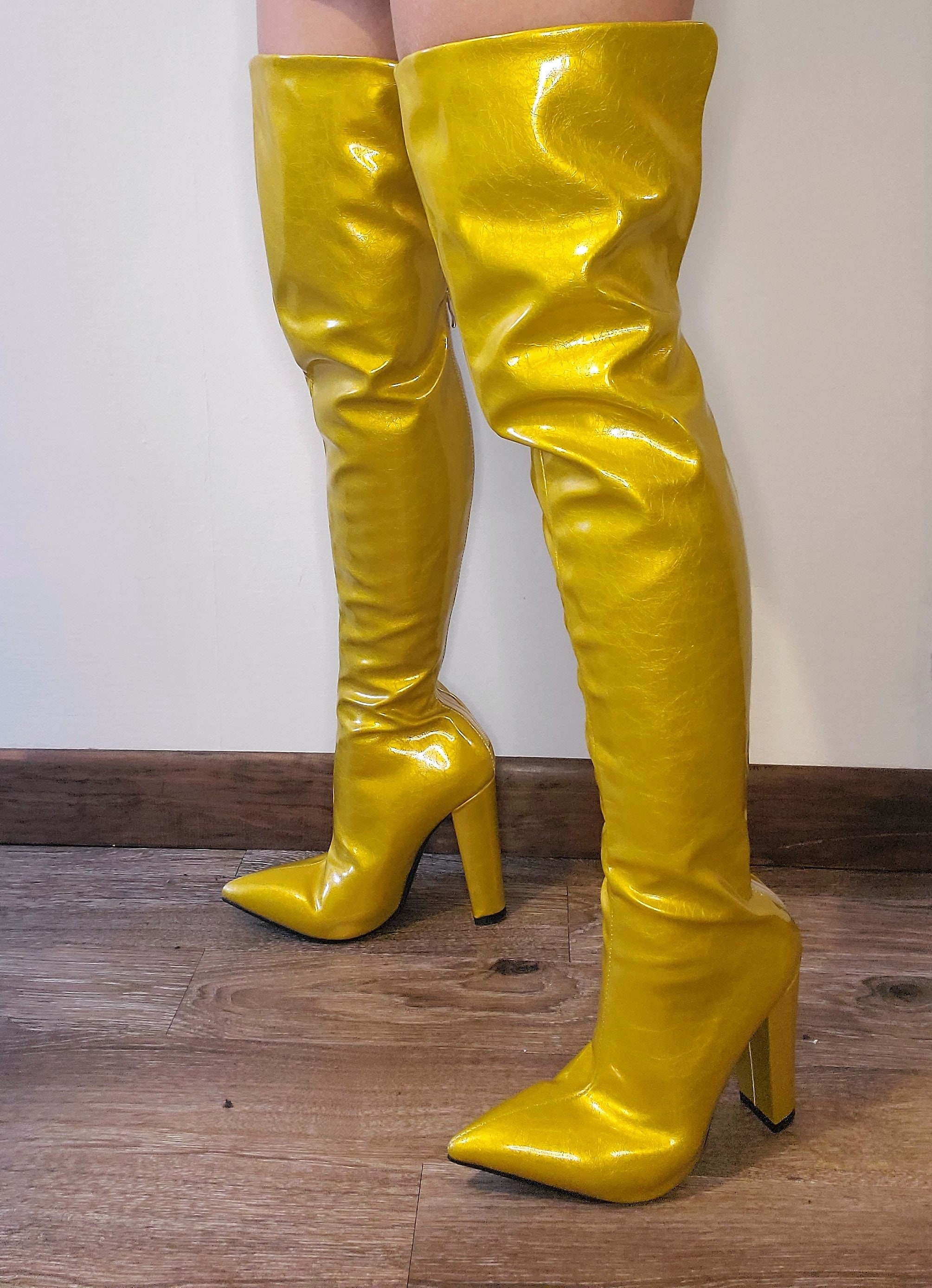 Yellow Thigh High Boots Size 4.5 - Etsy