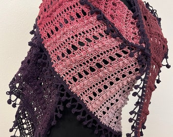 Crochet Pattern - Dragon Berries shawl - asymmetric crochet shawl - PDF pattern