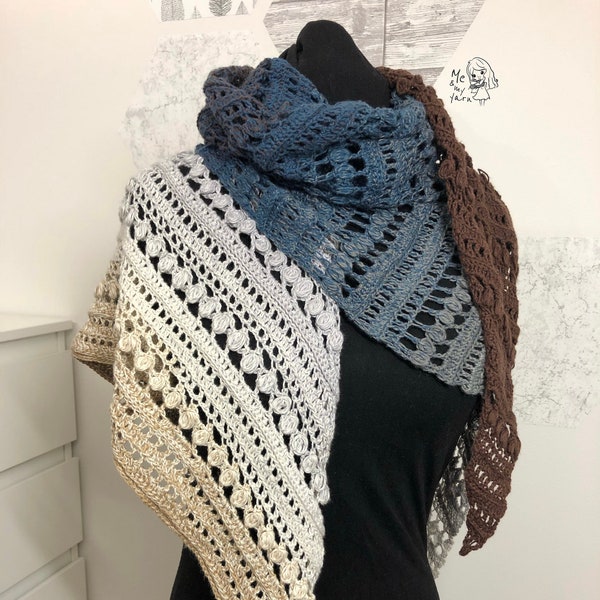 Crochet Pattern - Dragon Eyes shawl - asymmetric crochet shawl - PDF pattern
