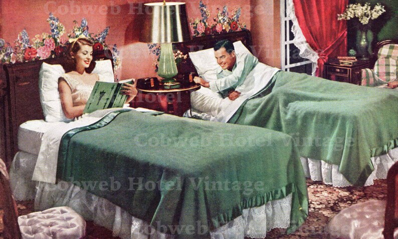 Digital Vintage Couple Twin Beds 1940s Image 0