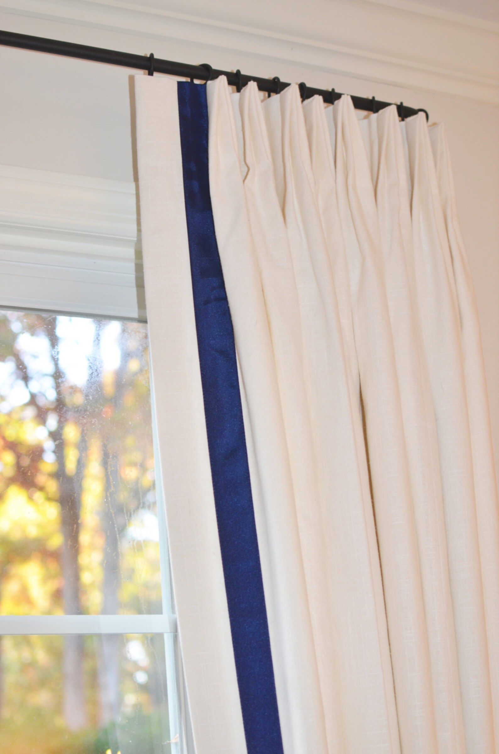 Pleated Linen Drapery Panels With Gross Grain Banding Etsy