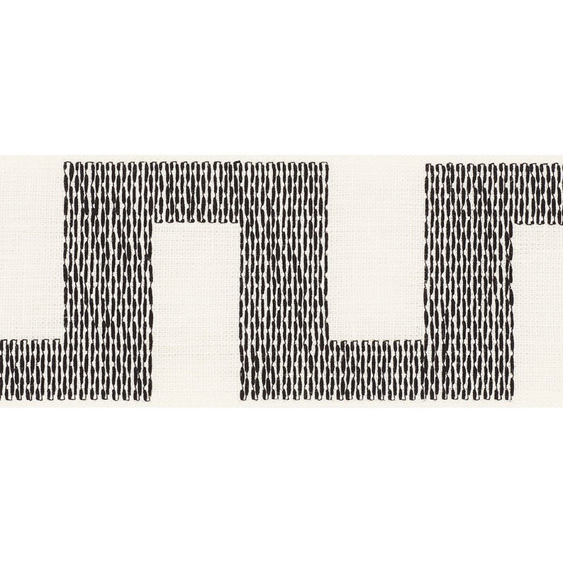 May include: Black and white geometric pattern on a white background. The pattern is made up of vertical lines that form a series of squares and rectangles.