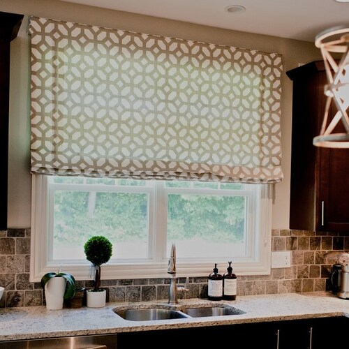 Custom Flat Roman Shade Black Lines With a off White Etsy