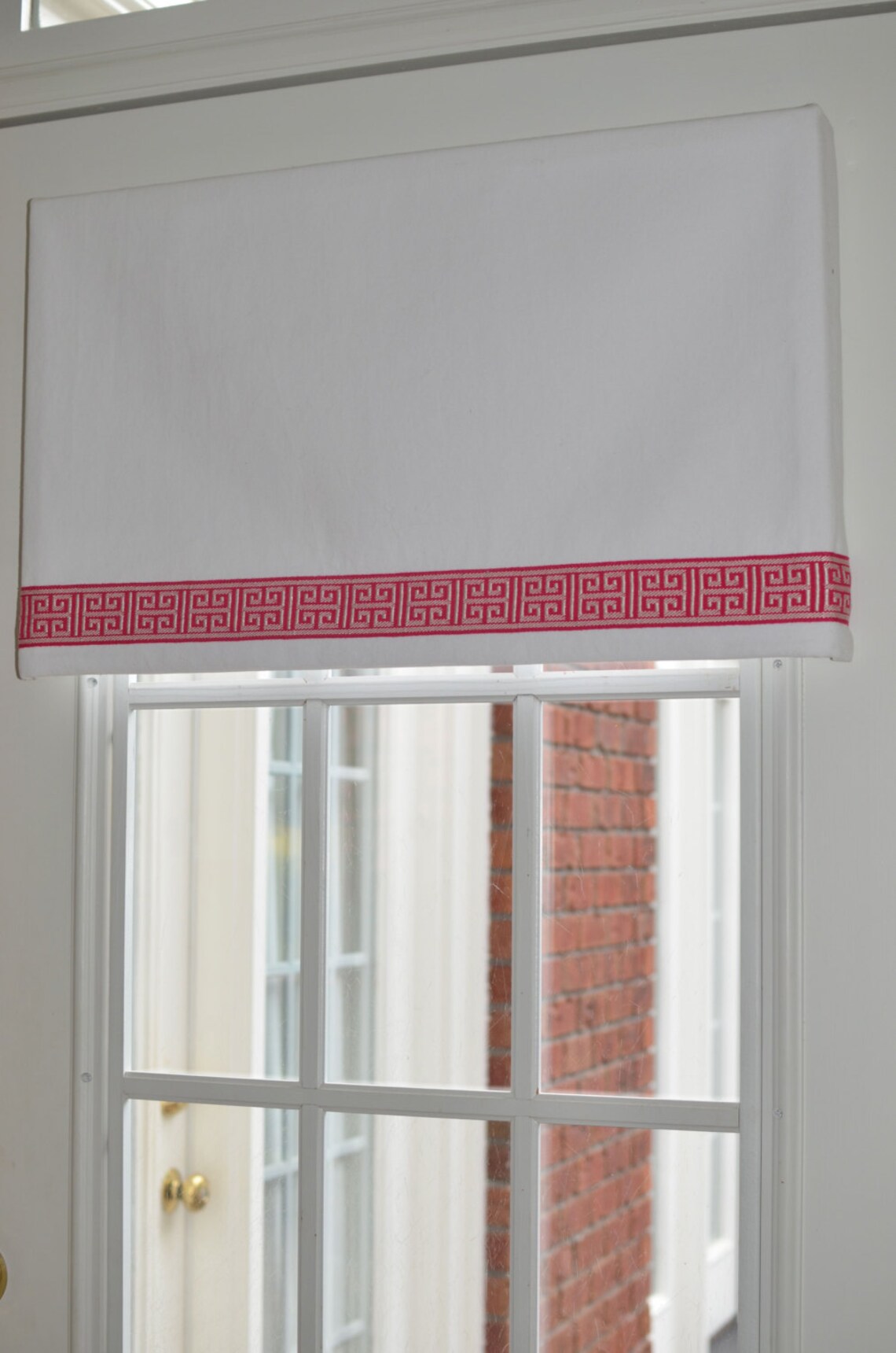 Greek Key Trimmed Valance in Washed White Twill Etsy