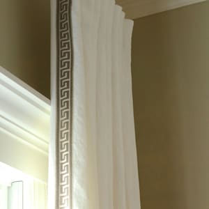 Pleated Linen Drapery Panels with Greek Key Trim Made to Order
