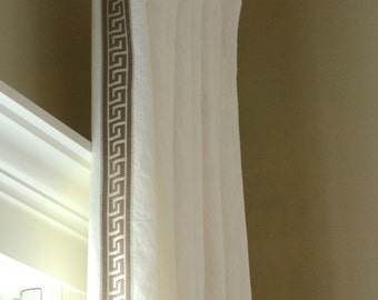 Pleated Linen Drapery Panels with Greek Key Trim Made to Order