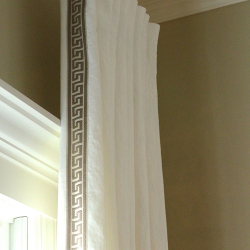 Pleated Linen Drapery Panels With Greek Key Trim Made to Order Etsy