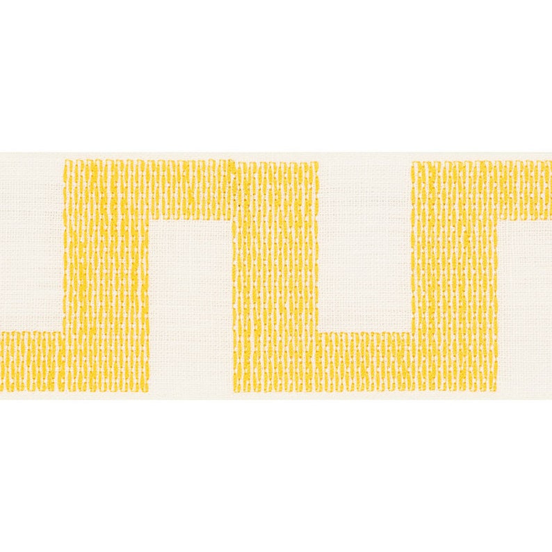 May include: Yellow geometric pattern on a white background. The pattern is made up of repeating squares and rectangles.