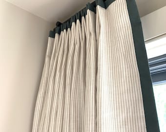 Pleated Linen Drapery Panels with Schumacher Trim