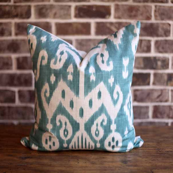 Designer Ikat Aqua Pillow Cover with Neutral Back