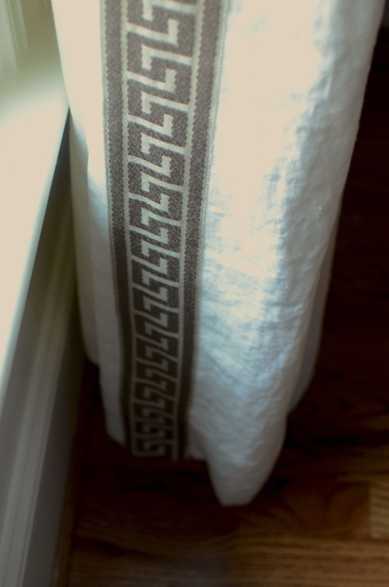 Pleated Linen Drapery Panels With Greek Key Trim Made to Order Etsy