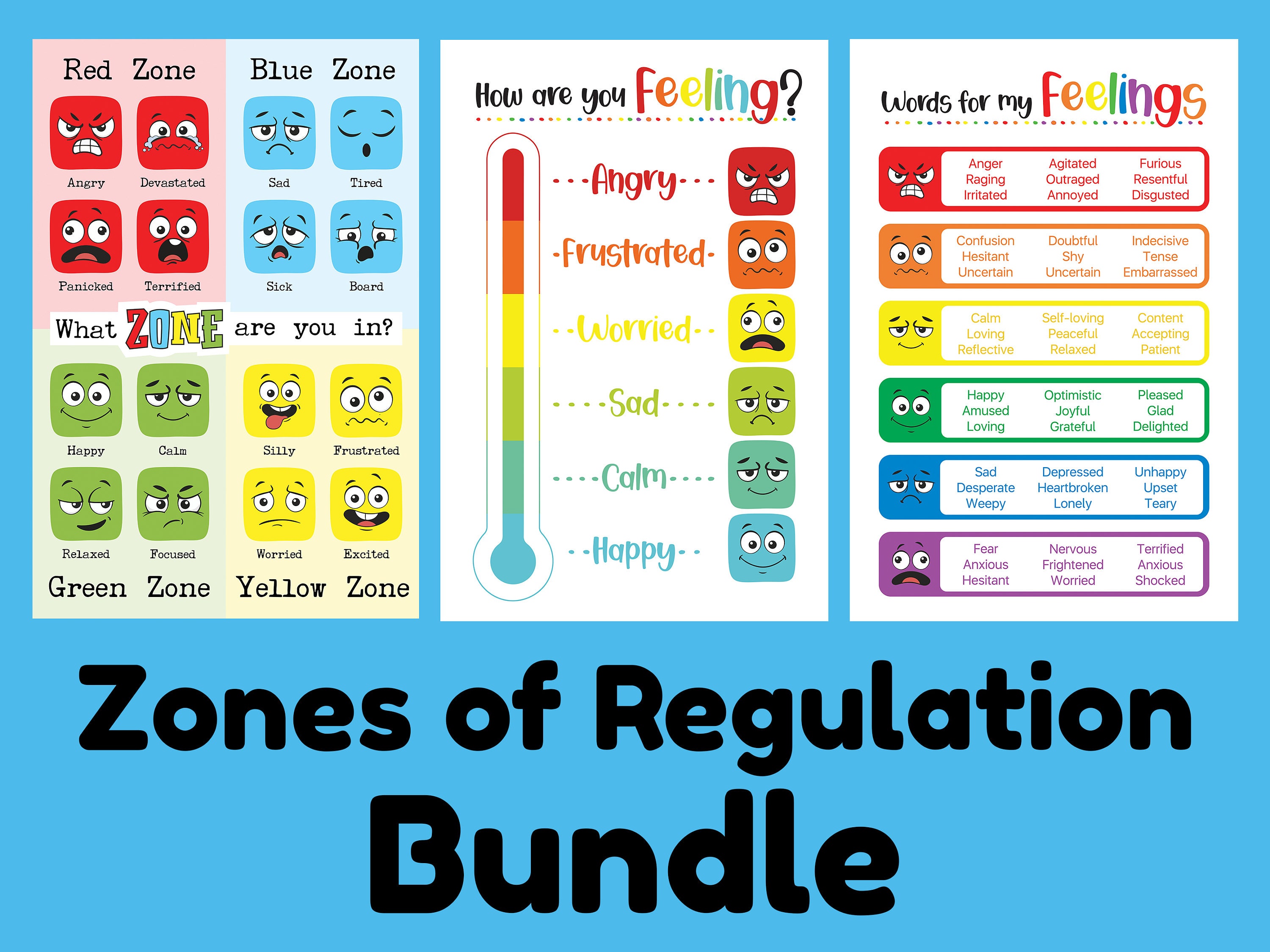 Zones of Regulation Feelings Thermometer Words for My Etsy UK