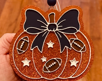 Sparkly Football Pumpkin Car Freshie Air Freshener