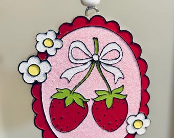 Strawberry Blooms Bow Frame Car Freshie Air Freshener
