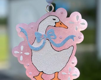Vintage Goose with Blue Ribbon Bow Freshie Car Air Freshener