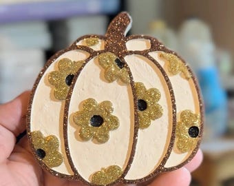 Ivory Pumpkin with Gold Flowers Freshie Car Air Freshener