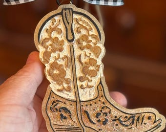 Cowboy Boot Car Freshie Air Freshener Handmade with Beaded Hanger