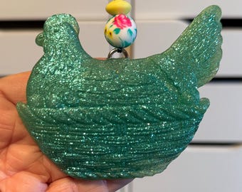 Teal Hen on Nest Car Freshie Air Freshener