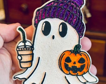 Bougie Ghost with Coffee Car Freshie Air Freshener Handmade with Beaded Hanger