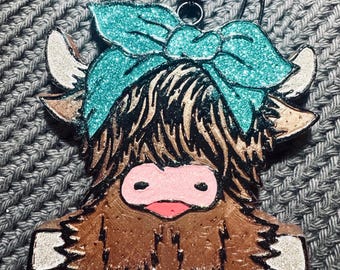 Highland Cow and Bow Car Freshie