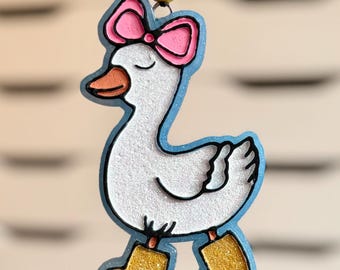 Prissy Goose with Bow and Rainboots Freshie Car Air Freshener