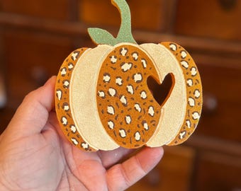 Leopard Print Pumpkin with Cut Out Heart Freshie Car Air Freshener