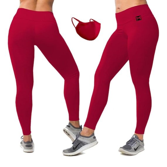 High End Brazilian Womens High Waist Tummy Control, Squat Proof Workout  Leggings/matching Face Mask Included 