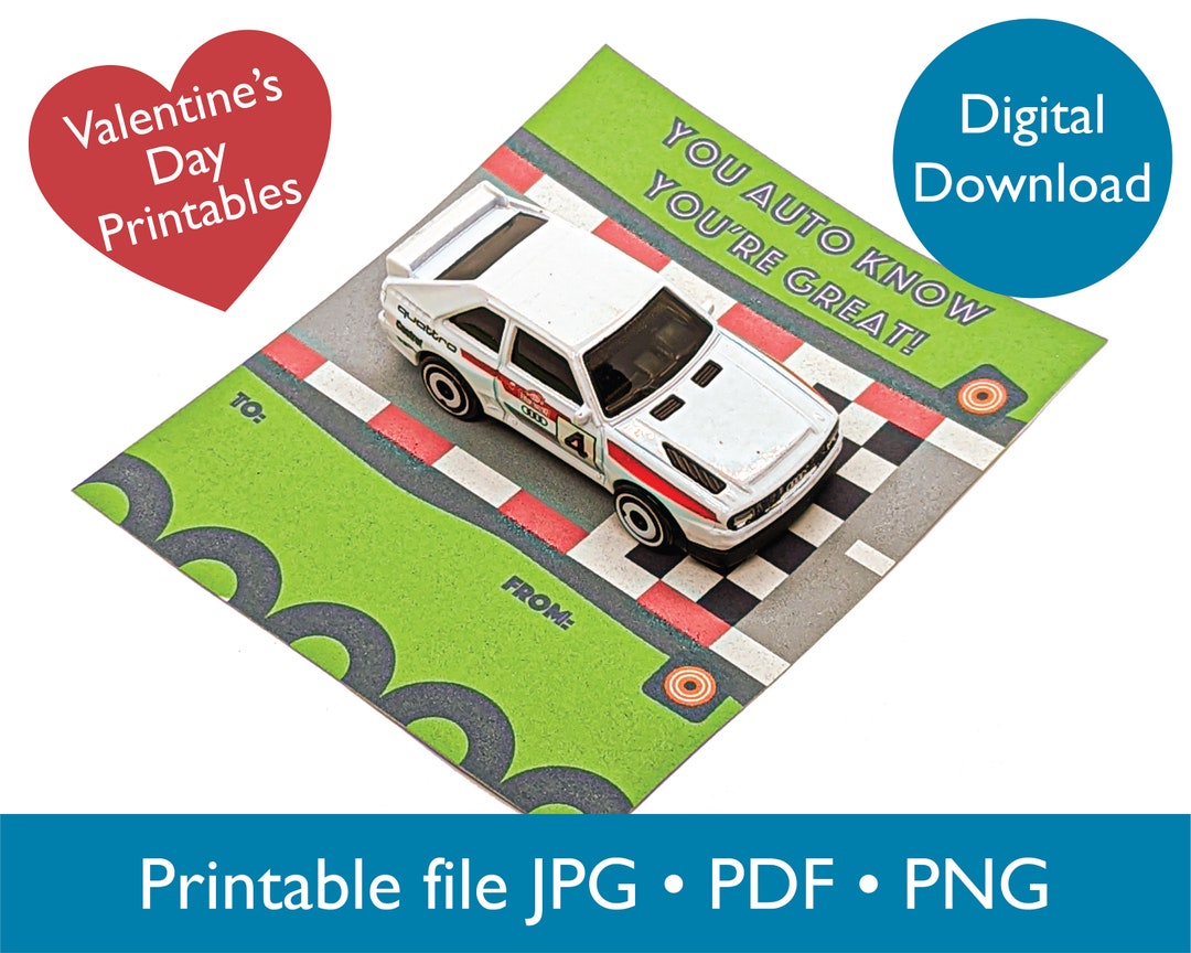 Matchbox Car Valentine's Day Printable, Non-candy Valentines Day Cards ...