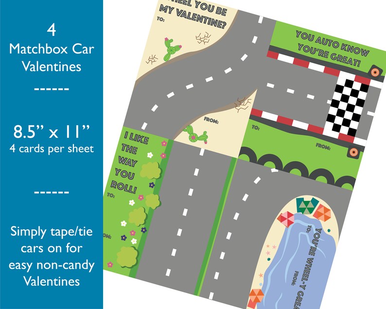 Matchbox Car Valentine's Day Printable Non-candy | Etsy