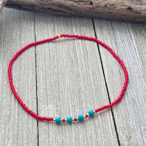 Turquoise Red Dainty Anklet Bracelet, Minimalist and Dainty Anklet Bracelet, Stretch Bracelet, Elastic Ankle Bracelet