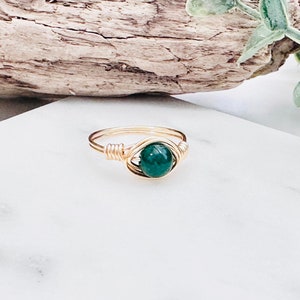 Green Jade Ring | Gemstone Wire Ring | Custom Adjustable Ring |  Wire Wrapped Crystal Ring | Gold Ring
