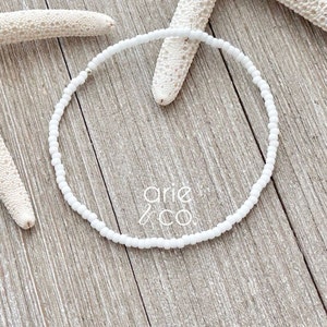 Simple White Beaded Elastic Anklet Bracelet,  Minimalist and Dainty Anklet Bracelet, Beaded Stretch Anklet Bracelet, Crystals Ankle Bracelet