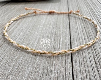 Braided Cream and Gold Cord Anklet, Surfer Anklet, Waterproof Bracelet, Stackable Bracelet, Boho Anklet
