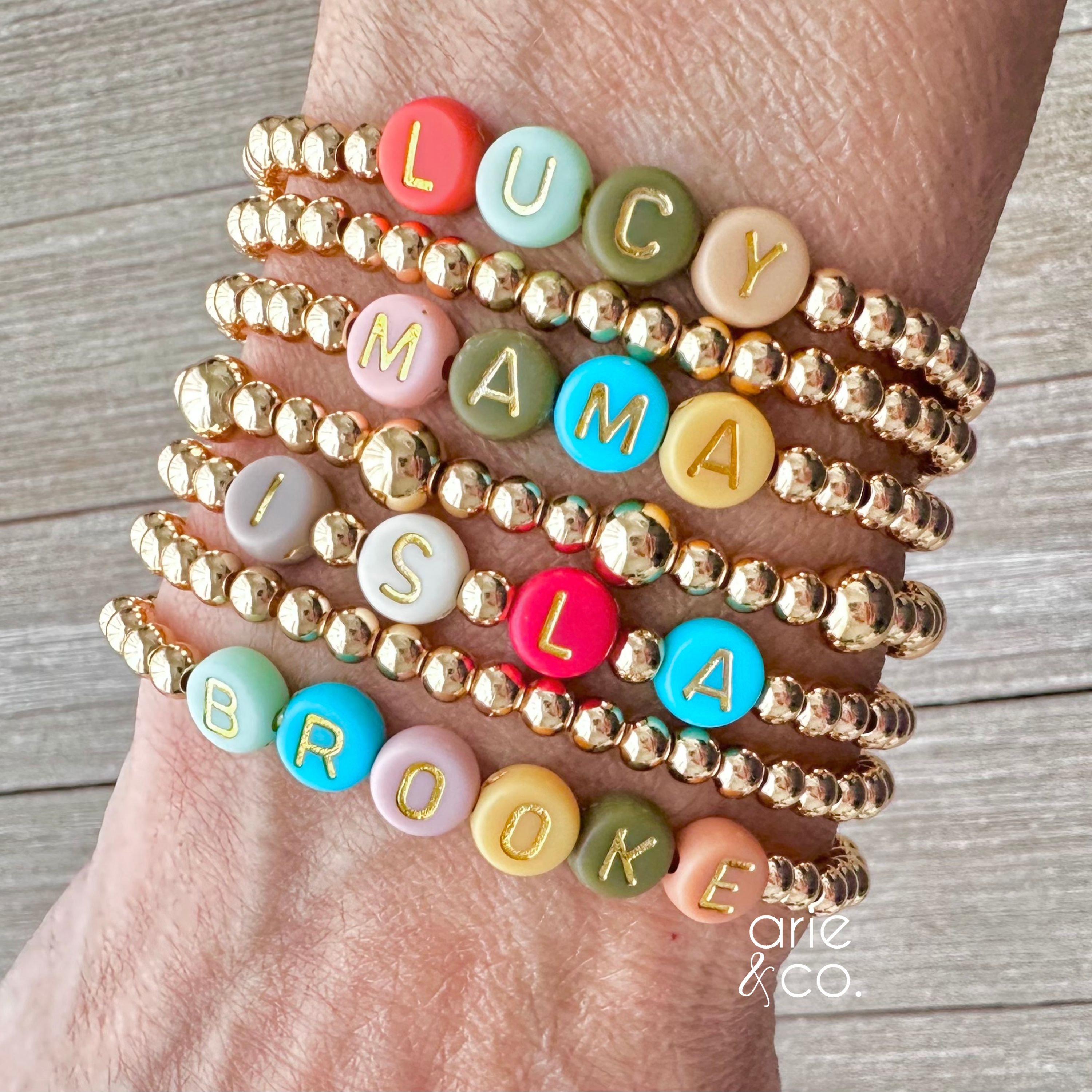 Colorful Letter Bead Name Bracelet | 14k Gold Beaded Bracelet | Mama ...