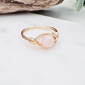 Crystal Bead | Rose Quartz Ring | Gemstone Ring | Custom Adjustable Ring |  Wire Wrapped Crystal Ring | Gold Ring