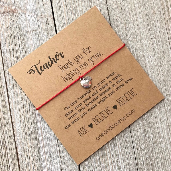 Teacher Apple Wish Bracelet, Teacher Thank you gift, Special Teacher gift, Personalized Teacher gift, Wish Bracelet