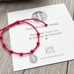 Saint Benedict Red String Protection Bracelet, Saint Benedict Medal 7 Knot and Cross Bracelet, Protection Bracelet