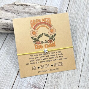 Grow With The Flow Wish Bracelet, Flower Bracelet, Positive Quote Gift Card, Friendship Bracelet, Wish Bracelet, Self Love Gift