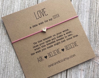 Love Wish Bracelet, Sister Wish Bracelet, Best Friend Bracelet, Friend Gift, Friendship Bracelet, Wish Bracelet,  Arie & Co