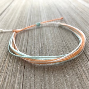 Surfer Bracelets, Anklet Bracelets, Boho Peach Teal Natural Bracelet, Waterproof Wax Cord Bracelets, Stacking Bracelets, Friendship Bracelet