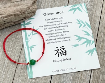 Green Jade Bracelet, Red String Bracelet, Crystal Jewelry, Good Luck Bracelet, Gemstone Bracelet
