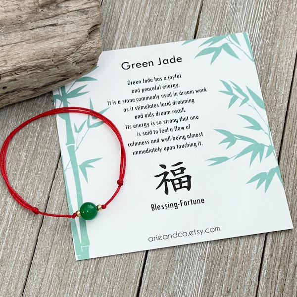 Green Jade Bracelet, Red String Bracelet, Crystal Jewelry, Good Luck Bracelet, Gemstone Bracelet