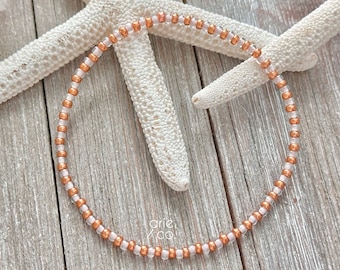 Blush & Rose Gold Crystal Beaded Anklet, Stretchy Anklet Dainty Anklet, Beachy Anklet, Boho Anklet