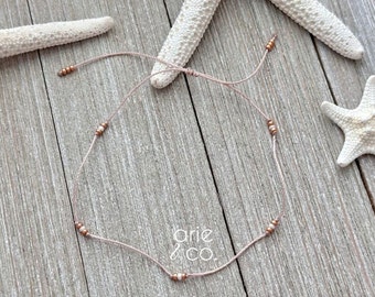 Dainty Rose Gold and Pearl Color Crystals Anklet Bracelet, Summer Anklet, Blush Cord and Crystals Anklet Bracelet, Cord Anklet Bracelet