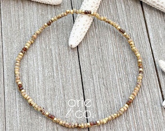 Dainty Mustard Color Beaded Anklet, Minimalist StretchyAnkle Bracelet, Boho Jewelry, Beachy Anklet