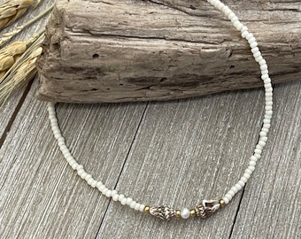 Nassa Shell and Freshwater Pearl Beaded Choker, Beaded Choker, Boho Choker, Sea Shell Choker, Beach Choker, Boho Necklace, Necklace for Her