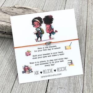 Black Girl Back to School Bracelet, First Day of School Bracelets, African American Girl Heart Wish Bracelets, Back to School Gift