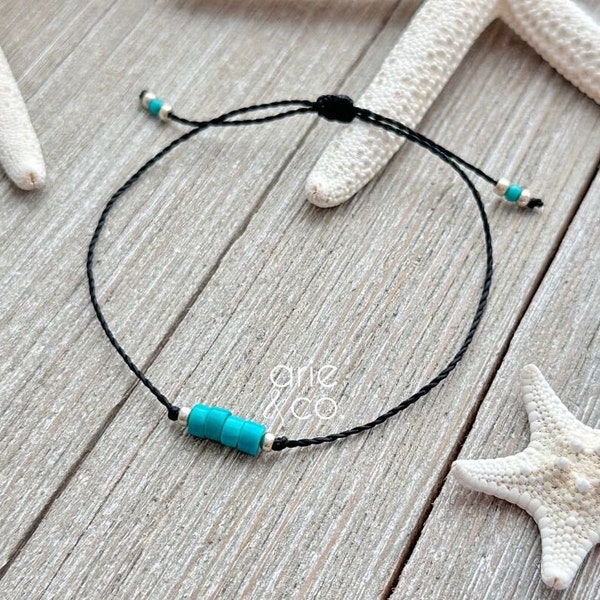 Turquoise Waterproof Anklet Bracelet, Anklet Waterproof Bracelet, Waterproof Black Wax Cord Bracelets, Friendship Bracelets