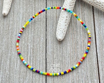 C A L I P S O - Dainty Multi Colors Stretchy Beaded Anklet Bracelet, Minimalist and Dainty Anklet Bracelet, Stretchy Anklet