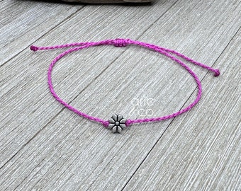 Flower Adjustable Waterproof Pink Anklet or Bracelets, Handspun Rope Anklet or Bracelet, Surfer Beach Anklet